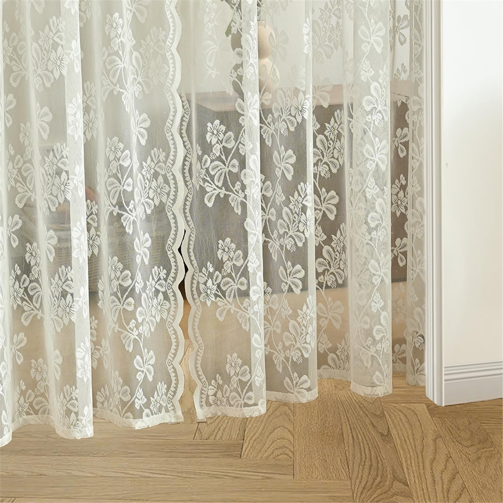 Amazon｜白いレースシアーチュールカーテンフレンチヴィンテージボイル